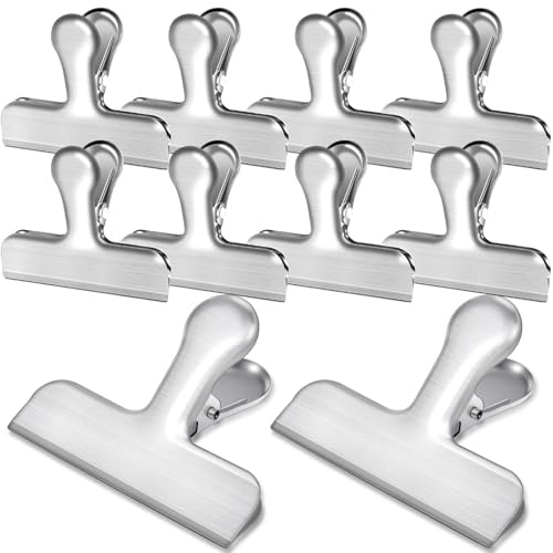 swihorab 10 Stück große Metall Clips Lebensmittel-Clips Verschlußklemmen Tüten-Clip für Küche, rostfreiem Edelstahl Brief Klammern Verschlussclips, 77mm