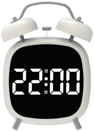 Sveglia digitale a doppia campana con display a LED da 10,2 cm con forte anello da 70 dB e funzionamento silenzioso, alimentato tramite USB o a batteria, orologio digitale da comodino per casa e