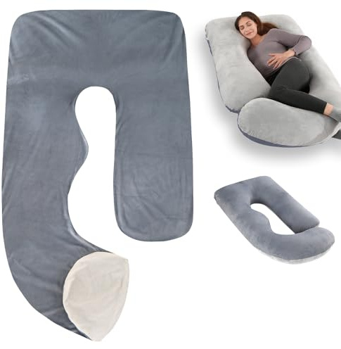 SUNOYA Housse de coussin de grossesse, Housse de coussin en forme de J pour position latérale, Housse de coussin de grossesse, Housse de coussin en forme de J pour femmes et position latérale, Housse