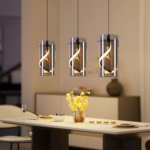 Laittiin LED Pendelleuchte Esstisch Hängelampe Vintage - Hängeleuchte Glas 3 Flammig 33W Retro Hängend Esstischlampe Rauchgrau Pendellampe Höhenverstellbar 3000K Küchenlampe für Wohnzimmer Esszimmer