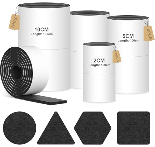 Filzgleiter Selbstklebend,16 Rollen Filzband Selbstklebend, Zuschneidbare Klebefilzunterlage – Möbel & Stuhlgleiter für Stühle, Tische und Schränke(10cmx100cm x,5cmx100cm,2cmx100cm)