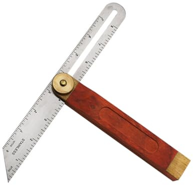 Yardenfun Squadra Angolare Scorrevole con Manico in Legno Rosso Goniometro Regolabile in Acciaio Inossidabile per Falegnameria Strumento Multifunzionale di Misurazione Precisa per Artigiani
