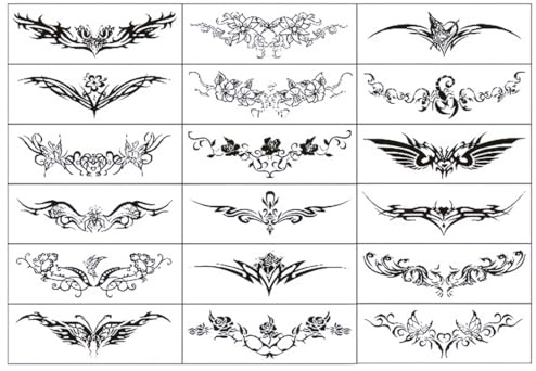YUVKIN 18 Fogli Sexy Tatuaggi Temporanei, Tatuaggi Finti per Adulti, 18 Stili Grandi Adesivi Tatuaggio, Tatuaggi Adesivi per Donne e Uomini, Tatuaggi Femminili per Petto, Pancia e Vita (Nero)