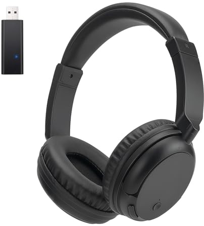 Auriculares para TV Inalámbrico para Personas Mayores y Adultos, Auriculares 2.4G y Bluetooth 5.3 con Transmisor USB, 10H de Reproducción,Latencia Ultra Baja para PC, TV, Dispositivos de Audio