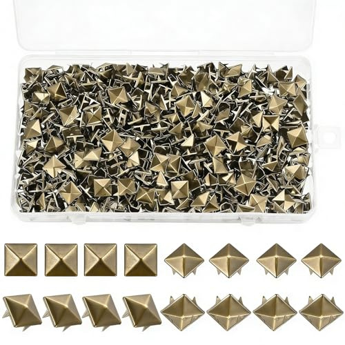 600 Stück Quadratische Nieten Metall, Bronze Nieten für Leder, DIY Punk Nietenset Pyramide Spikes Rivets Studs für Clothing, Pyramidennieten Kleidung Taschen Lederband Mäntel Handschuhe