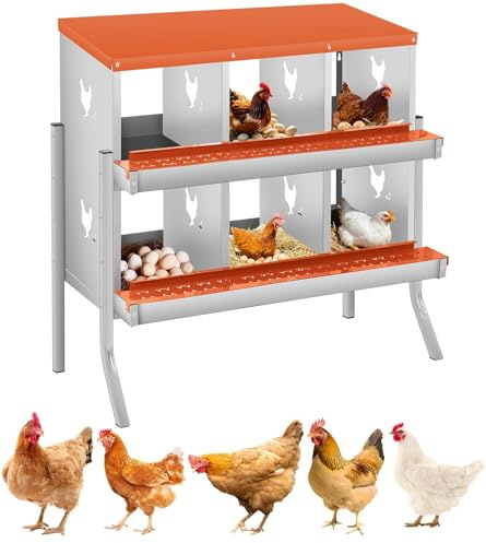 Legenester Für Hühner 6 Abteile, 84.5 x 42 x 90.3CM, Rollnestkasten Hühnernest Aus Metall Mit Auffangschale & Lüftungsgitter, Hühnerstall Eiersammelboxen Für Wandmontage Leichte Reinigung