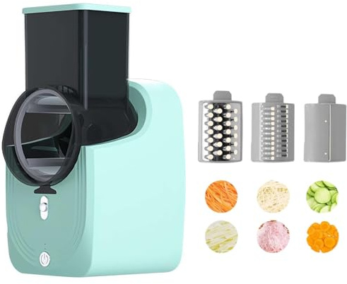 Rallador de Queso Eléctrico 3 en 1 y Disparador de Ensalada, Rebanador Eléctrico de 50 W con Múltiples Cuchillas y Control de Un Solo Toque Para Preparación de Alimentos en la Cocina Casera green