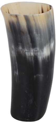 GLEAVI Chope Viking en Corne de Bœuf Laquée Alimentaire, Grosse Capacité 600 Ml, Gobelet Médiéval Authentique pour Hydromel et Bière, Verre à Boire Nordique pour Fêtes et Cosplay
