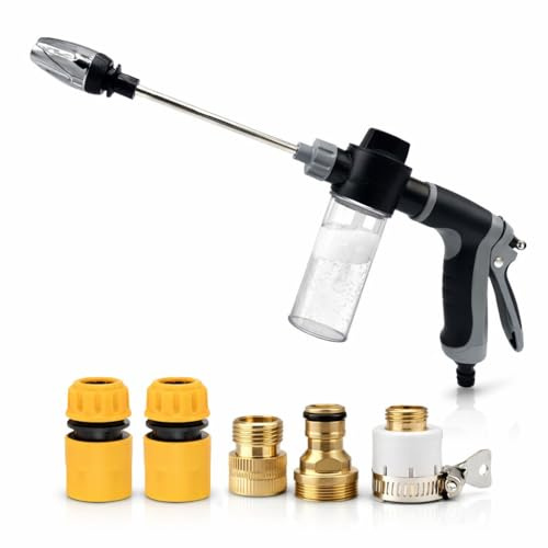 High Pressure Garden Hose Spray Gun, Car Wash Foam Sprayer, Adjustable Nozzle Cleaning Gun with Connectors, Multi-Function Cleaning Tool (with Foam Bottle)
