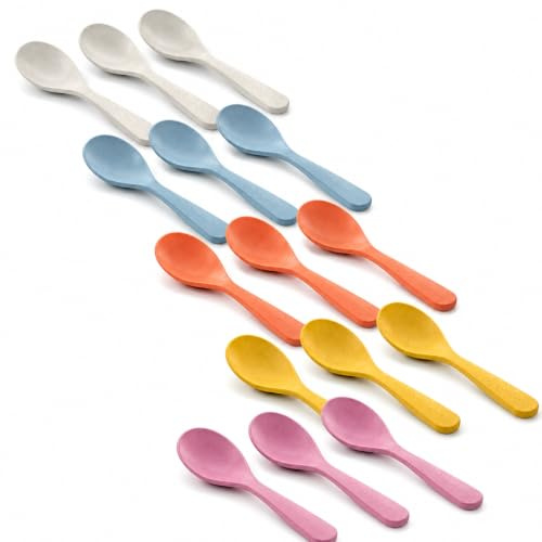 Set of 15 Reusable Short Handle Spoons — Multicoloured Plastic Spoons for Everyday Dining, Ideal for Desserts, Coffee, and On-the-Go Meals