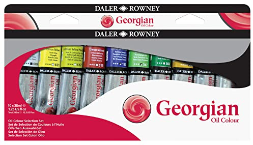 Daler-Rowney Georgian 38ml Oil Paint Artist Selection Set, 10 Assorted Colours, Ideal for Professional Artists & Students