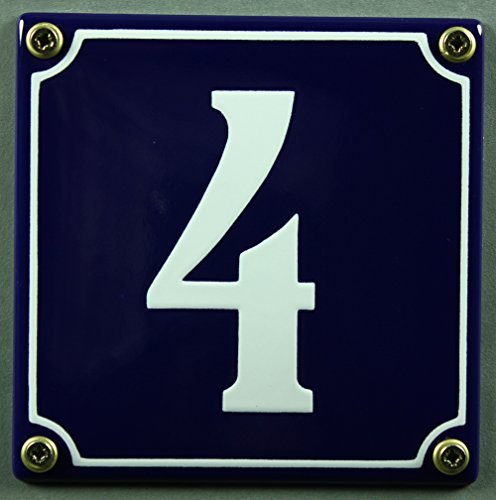 Buddel-Bini Wetterfestes Emaille Hausnummernschild Nr. 4 blau/weiß 12x12 cm sofort lieferbar!