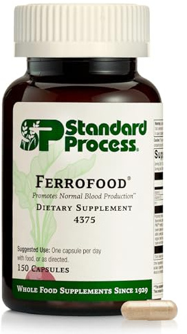 Standard Process Ferrofood - Blood Health Supplement - Enzyme Support with Vitamins B12, C, & Iron - Non-Dairy & Non-Soy - 150 Capsules (40 Servings)