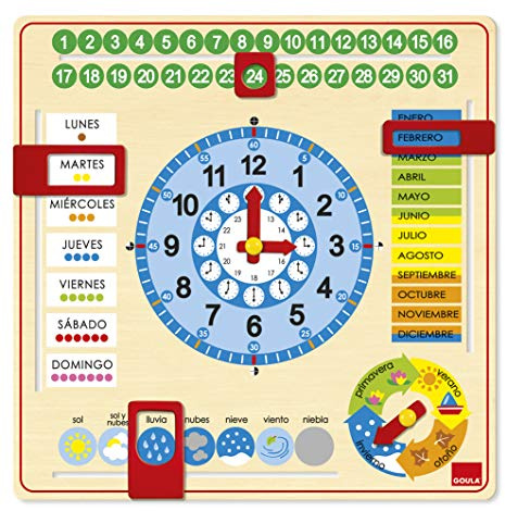 Goula - Reloj Calendario, Juego Educativo Preescolar para Aprender Distintos Conceptos del Tiempo a Partir de 3 años