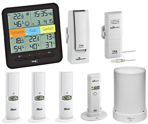 TFA Dostmann KlimaHome TFA 30.3060 Station thermo/hygromètre sans fil avec système WeatherHub SmartHome, pluviomètre et émetteur supplémentaire (Noir)