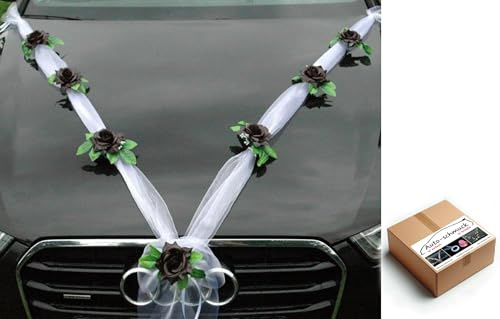 Organza M Auto Schmuck Braut Paar Rose Deko Dekoration Autoschmuck Hochzeit Car Auto Wedding Deko Girlande PKW (Schwarz/Weiß)