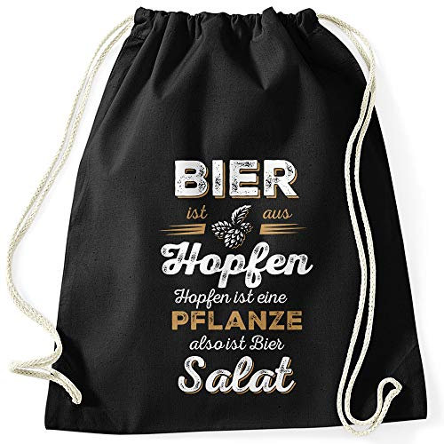 MoonWorks Turnbeutel Bier ist aus Hopfen, Hopfen ist eine Pflanze also ist Bier Salat Spruch-Beutel schwarz unisize