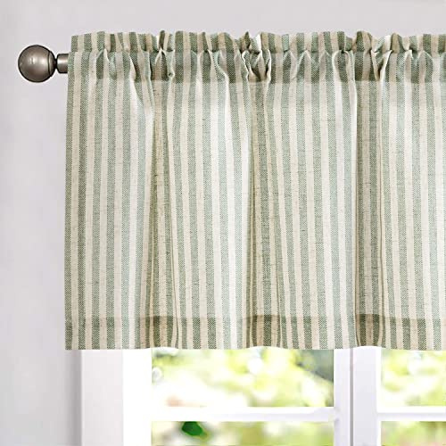 jinchan Valance Curtain Linen Textured Striped Window Curtain for Living Room Light Filtering Farmhouse Valance for Kitchen Rod Pocket 1 Panel 16 Inch Sage Green on Linen 1 Panel