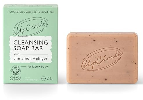 UpCircle Cinnamon + Ginger Chai Soap Bar 100g - Certified Organic Vegan Cleanser For Face And Body - French Pink Clay + Glycerin Reducing Redness + Irritation - Natural, Cruelty-Free + Palm Oil Free