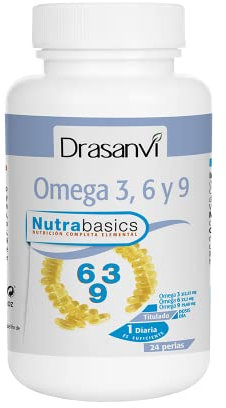 DRASANVI NUTRABASICS OMEGA 3-6-9 - Aceite de Onagra + Aceite de Lino + Vitamina E - Contribuye a mantener niveles normales de COLESTEROL - SIN GLUTEN - 24 perlas