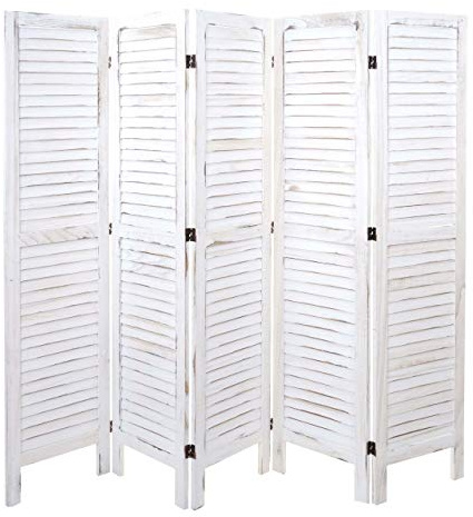 Mendler Paravent HWC-G30 Shabby-Look 170x200cm - weiß | Trennwand, Sichtschutz, Raumteiler