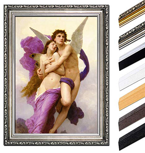 Bild mit Rahmen - William-Adolphe Bouguereau Entführung der Psyche 85x110 cm - Gerahmtes Leinwandbild Alte Meister - Antiker Rahmen Silber Barock, Klassisch