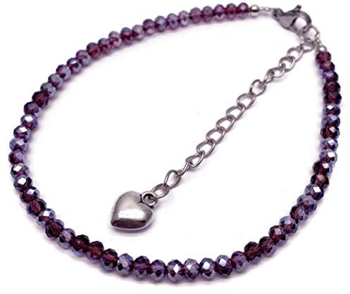 Vilda Jewellery Shimmery Faceted Purple 4mm Glass Bead Anklet with Extension Chain - Adjustable Size : 9-11 inches
