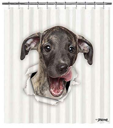 Bageyou, divertente tenda da doccia per cani, con motivo a frusta, decorazione per il bagno, con carta a strappo, in poliestere, 12 ganci, impermeabile