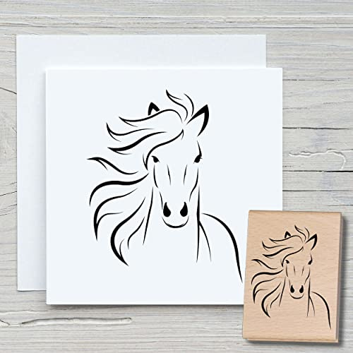 NEWSTAMPS Stempel Pferd 01 Motivstempel groß aus Holz & Gummi zum Karten basteln, Holzstempel, Tiere, Tierstempel, Scrapbook, Textilstempel, Deko, Kinder