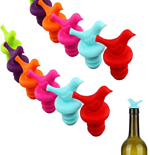 10 Stück Wein Verschlüsse, Silikon flaschenverschlüsse Silikon Rotwein Stöpsel Kappen, Wiederverwendbar Kleiner Vogel Champagner Getränkestopfen für Festliche Bar Party (Zufällige Farbe)