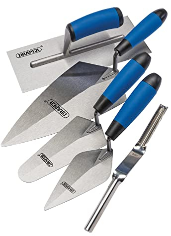 Draper Soft Grip Trowel Set|5 Piece Plastering Tools Kit | Bricklaying Handtools|Brick Jointer | Gauging | High Carbon Steel | 70372