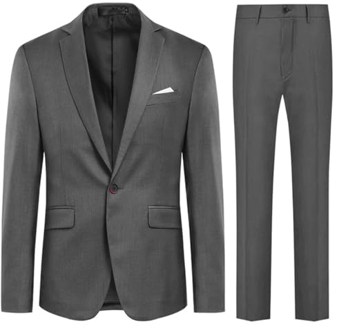 Allthemen Traje de Hombre de 2 Piezas Monocolor con un botón y Abertura en la Parte Trasera (Blazer + Pantalones) Gris L