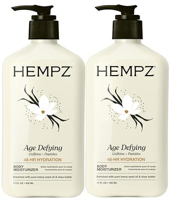 Hempz Age Defying Body Moisturizer, 17 Fl Oz, 2 Pack Bundle - Daily Herbal Moisturizer, Shea Butter Anti-Aging - Body Lotion, Hemp Extract Lotion - Skin Care Products, 100% Pure Organic Hemp Seed Oil