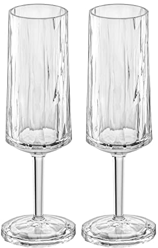 Koziol Superglas Club No. 14, set da 2 bicchieri, 100 ml, bicchieri da spumante e champagne in plastica trasparente effetto cristallo, lussuosi, infrangibili, riutilizzabili, festa, campeggio, 2 pezzi