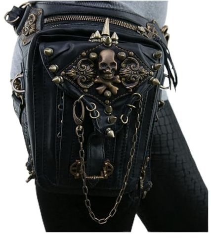 WTAXBH Leder niet Frauen Fallen beinbeutel Retro felsen Taille gürtel Tasche männer Motorrad Crossbody umhängetaschen telefonbeutel Beintasche Motorrad (Color : Black)