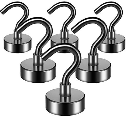 FINDMAG 6 Stück Magnethaken, 10 kg+(22 lb+) Starke Magnethaken, Kühlschrankmagnet Haken zum Aufhängen, Neodym Magnete mit Haken, Schwarz Magnethake für Kreuzfahrt, Decke, Bad, Küche, Handtuch, Garage