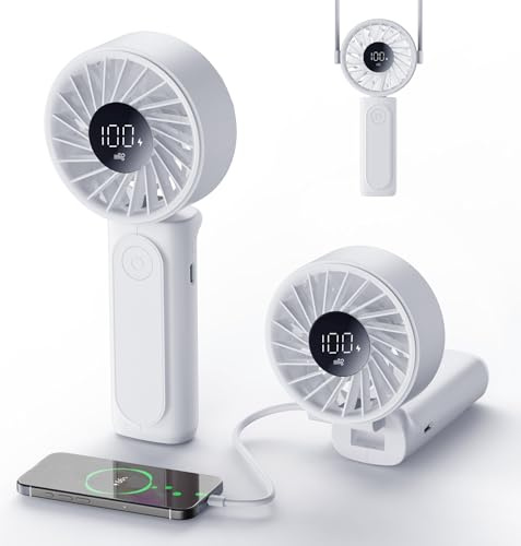 Peiyuu Handventilator, Tragbarer Mini Ventilator mit 4000 mAh, LED-Display Handventilator mit 6 Geschwindigkeitsstufen,180° Faltbarer Ventilator für Homeoffice, Reisen, Outdoor und Schlafzimmer
