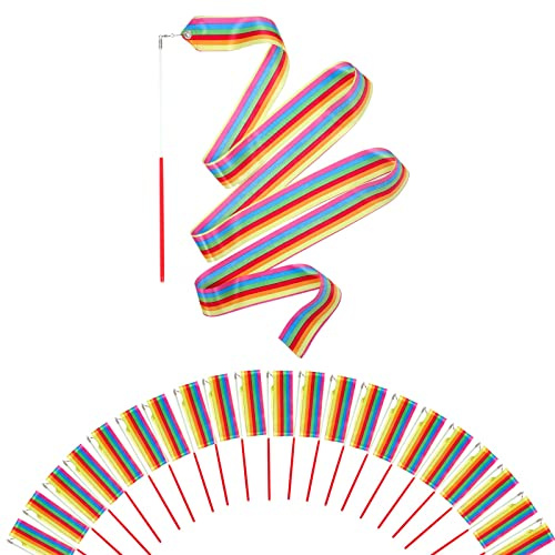 Mr Rex Regenbogen Gymnastikband Tanzband Schwungband mit Stab Kinder Mädchen, Karneval Zirkus Spielzeug für Kinder Draußen Geschenke Kindergeburtstag Mitgebsel (20 Stück)