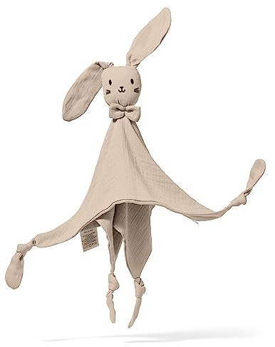 Mababu Schmusetuch Baby Musselin – 100% GOTS Bio-Baumwolle – Kuscheltier Hase – Geschenk zur Geburt, 4-lagig, extra weich, für Neugeborene, Jungen & Mädchen, waschbar, als Schnuffeltuch