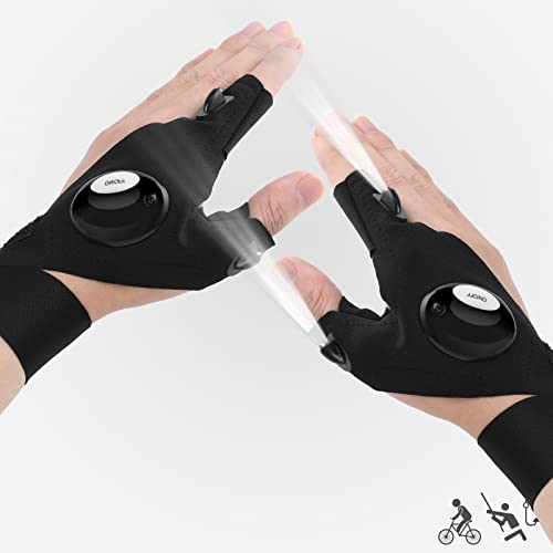 GeeRic （1 Paar LED Handschuhe Angelzubehör,Geschenke für Männer,2 LED Taschenlampe Handschuhe Fingerlose Nachtbeleuchtung Handschuhe,Geburtstagsgeschenk Gadgets für Männer, Geschenke für Männer