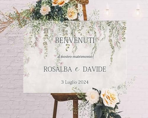 Cartello di benvenuto IN VARI MATERIALI (PLEXIGLASS) CON STAMPA U.V. AD ALTISSIMA QUALITÁ - Romantic Wisteria - colori PERSONALIZZABILE TABLEAU DE MARIAGE (PLEXIGLASS 35X50 CM)
