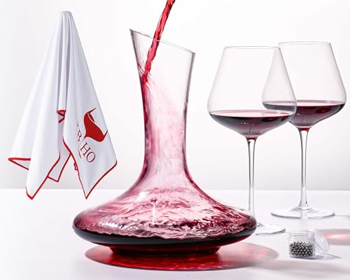 JBHO Decantador de vino de botella completa con 2 copas de vino tinto y cuentas de limpieza, copas de vino borgoña de 21 onzas, aireador de jarra de vino y juego de vasos, decantador de vino y juego