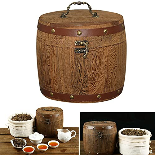 Lioaeust Wooden Barrel Storage Box, Portable Antique Mini Wooden Barrel Storage Box for Tea Leaf Coffee Flour Beans Nuts Spices