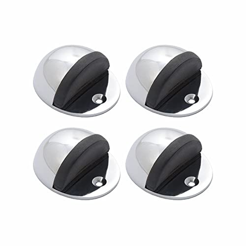 SUL Brass Oval Floor Mounted Door Stops, Half Moon Floor Door Stopper with Rubber Bumper, Wall Protector Chrome Polished Doorstop with Screws for Hard Floor Glass Door to Protect Walls and Doors (4pk)