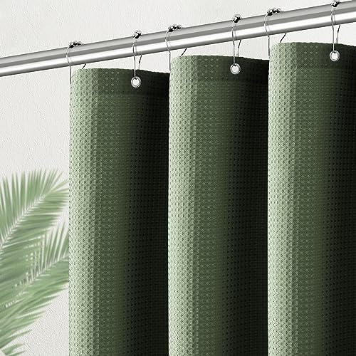 PANGSINNE Grönt bås duschdraperi våffelvävt tyg, lyxigt vattentätt 256 GSM slitstarkt husvagn duschdraperi för reshusvagnar med 6 metallkrokar, 36 x 72 H salviagrön