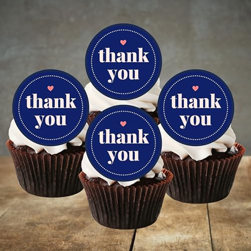 24 PRECUT Thank You Cupcake Toppers Theme #3, Edible With Thanks Cake Decorations