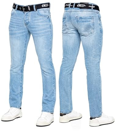989Zé ENZO Mens Jeans Classic Straight Leg Casual Cotton Regular Fit Denim Pants Free Belt