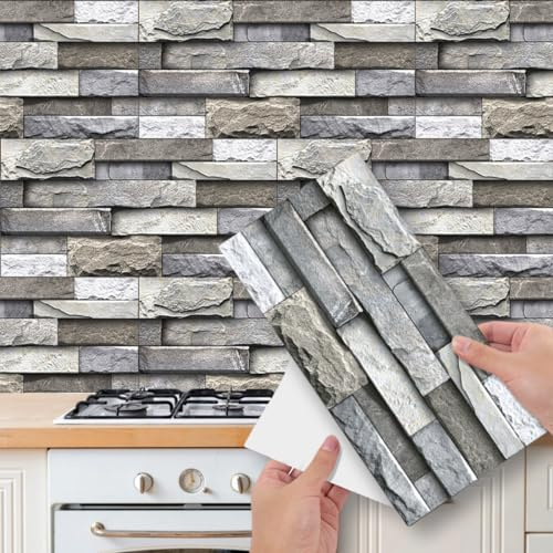 12 Sheets Brick Effect Tile Stickers, Peel and Stick on Wall Tiles for Bathroom Kitchen, Vinyl Self Adhesive Wall Tile Covers Transfers Waterproof (15cm x 30cm, 5.9x11.8 inches)