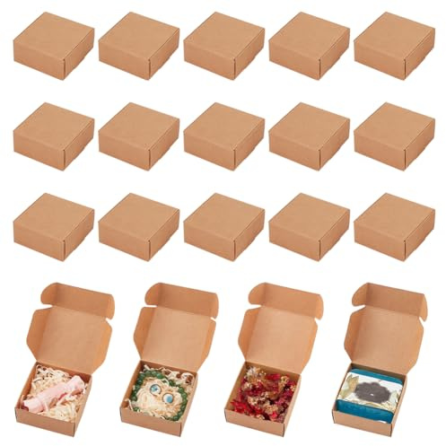 PH PandaHall 50 Stück Geschenkverpackung Boxen Weihnachten Kraftpapierboxen 7x7x3.2cm Klein Geschenkschachteln Mit Deckel Für Weihnachten Festival Kunsthandwerk Hochzeit Geburtstag Party Valentinstag
