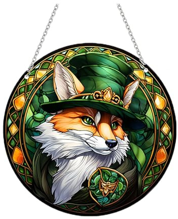DTSFHTDAL 1 PCS Acrylic Window Hanging Ornament with Chain Owl Suncatchers for Windows Hanging Sun Catchers Sun Catcher Stained Glass Panels Ornament Wall Home Garden Gift for Mom,Friends (Fox)